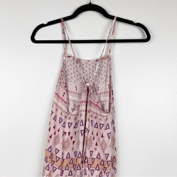 Lulu's Mosaic Days Blush Pink Print Tie Back Side Slits Maxi Dress Size S - Picture 7 of 11